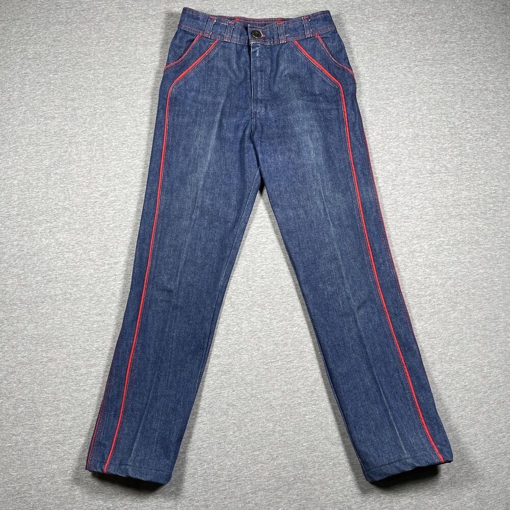 1970s Wrangler Jeans 7/8 Blue Straight Denim Red Side Stripes No Fault